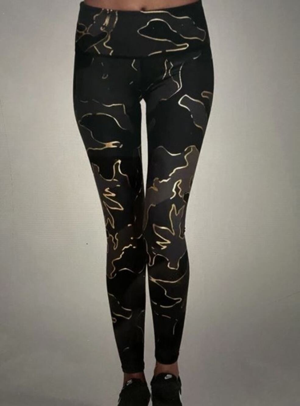 Noli Studio Guerra Gold Foil Marble Black Leggings Yoga L